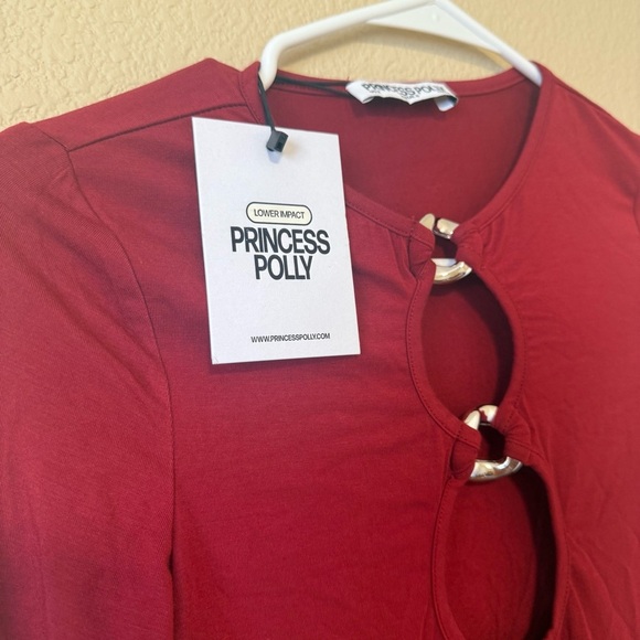 Orlaith Cut Out Long Sleeve Top Burgundy - Picture 7 of 8